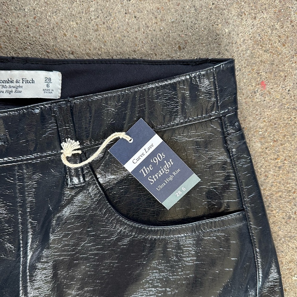 NWT Abercrombie & Fitch Leather Curve Love The ‘90s Straight Ultra HR Navy 28|6 - Picture 3 of 5